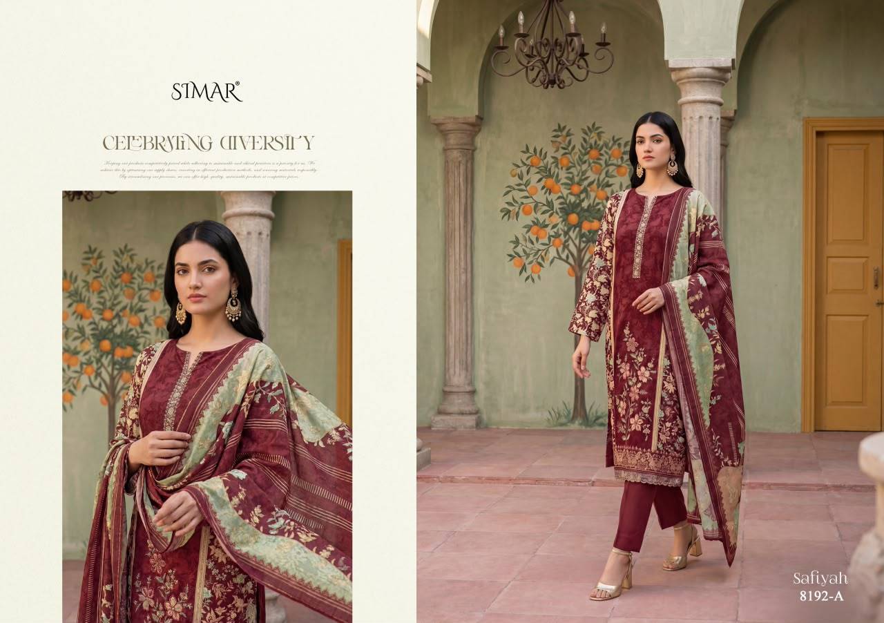 Safiyah By Glossy 8192A To D Series Stylish Beautiful Colourful Muslin Dresses At Wholesale Price